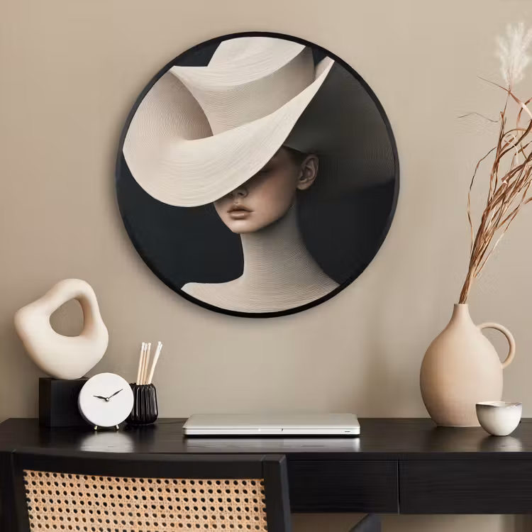 Ronde fotolijst - Vrouw - Golvende - Hoed — 2