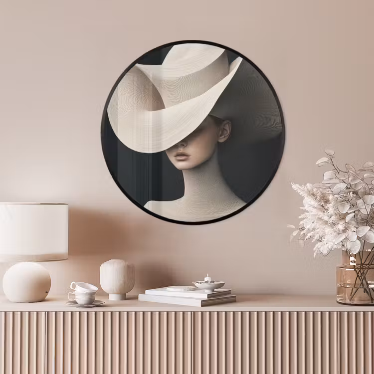 Ronde fotolijst - Vrouw - Golvende - Hoed — 4
