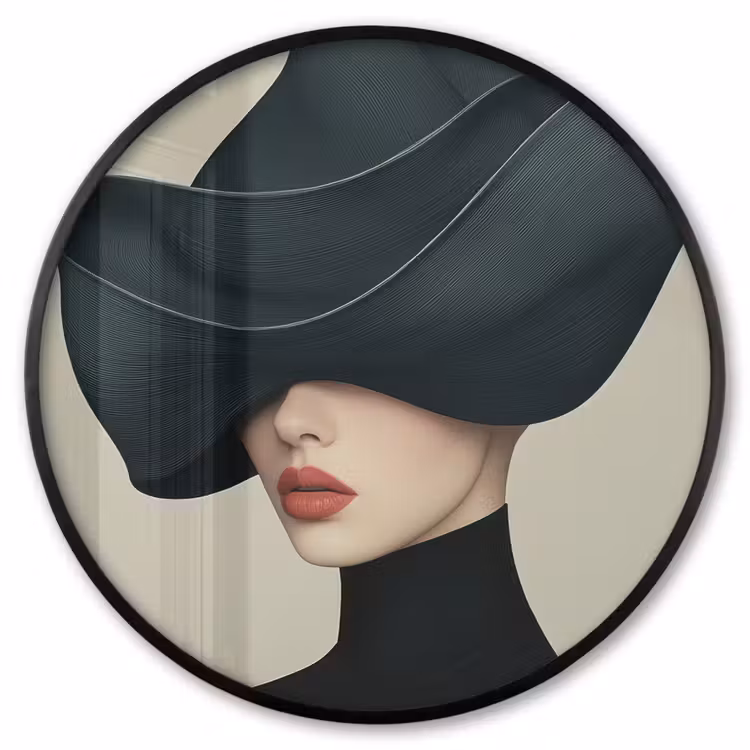 Ronde fotolijst - Vrouw - Groen - Hoed — 1