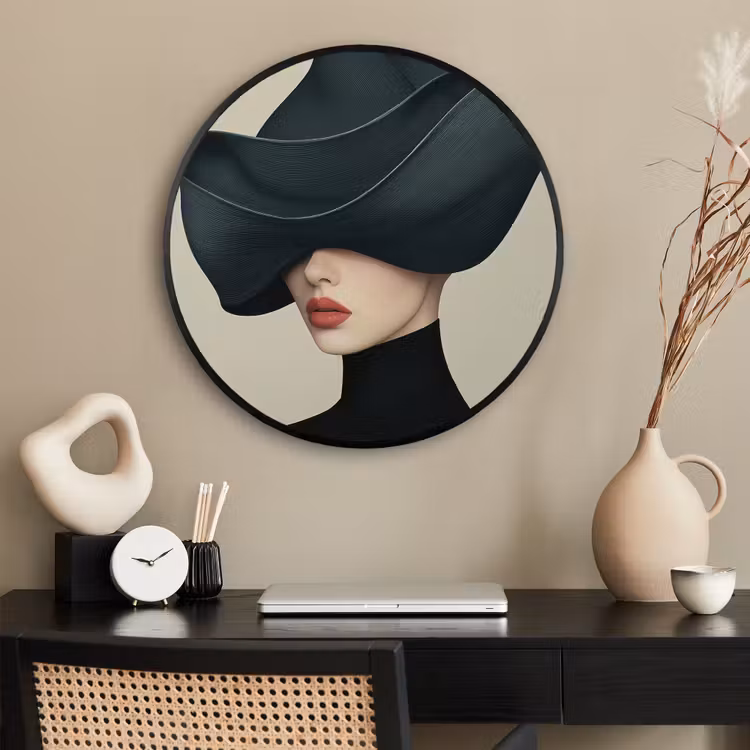 Ronde fotolijst - Vrouw - Groen - Hoed — 2