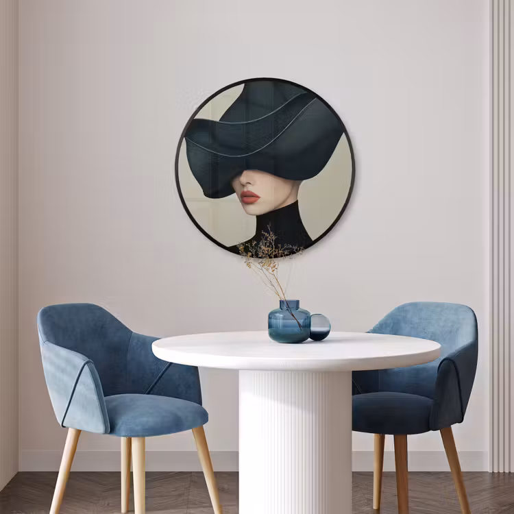 Ronde fotolijst - Vrouw - Groen - Hoed — 3