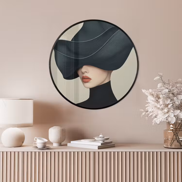 Ronde fotolijst - Vrouw - Groen - Hoed — 4