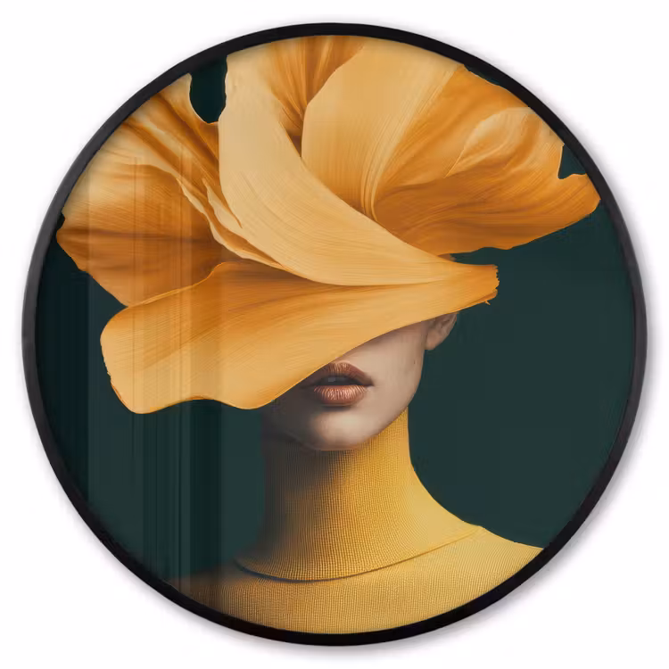 Ronde fotolijst - Vrouw - Hoed - Geel — 1