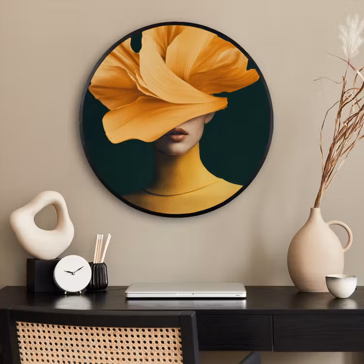 Ronde fotolijst - Vrouw - Hoed - Geel — 2