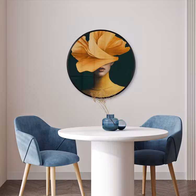 Ronde fotolijst - Vrouw - Hoed - Geel — 3