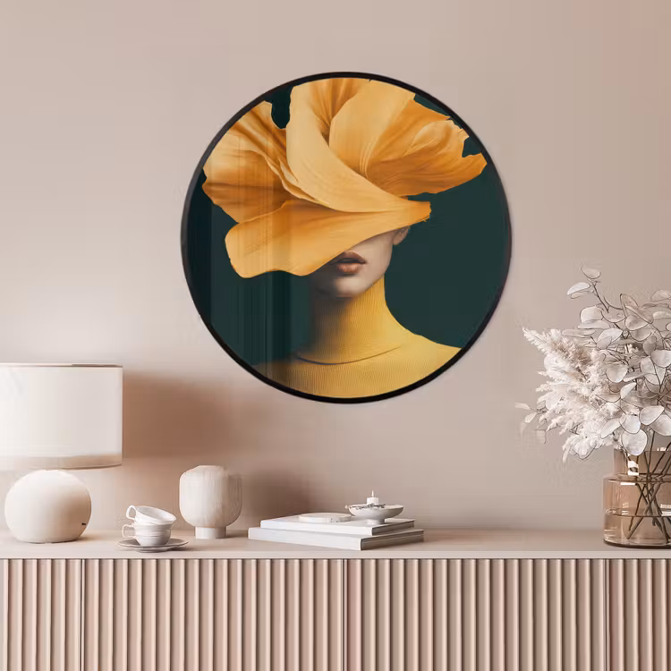 Ronde fotolijst - Vrouw - Hoed - Geel — 4