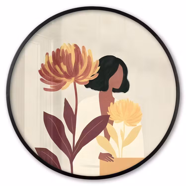 Ronde fotolijst - Vrouw - Minimalistisch - Bloem — 1
