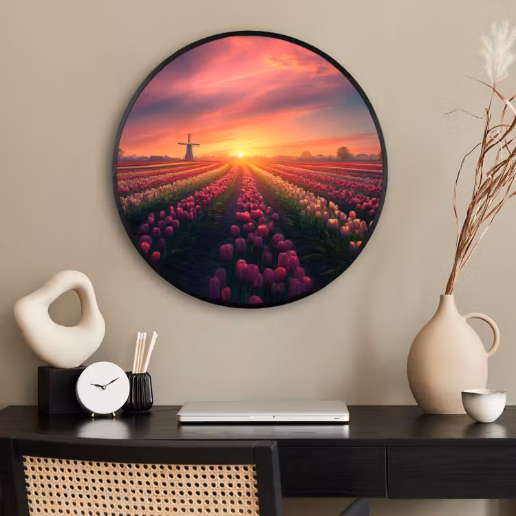 Ronde fotolijst - Windmolen - Zonsondergang - Landschap — 2