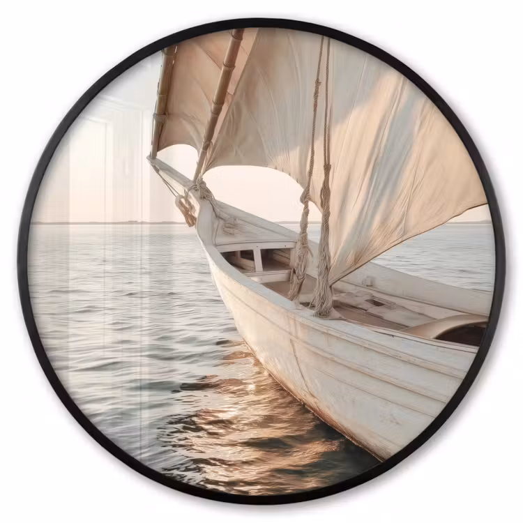 Ronde fotolijst - Zeilboot - Zee - Beige - Zon — 1