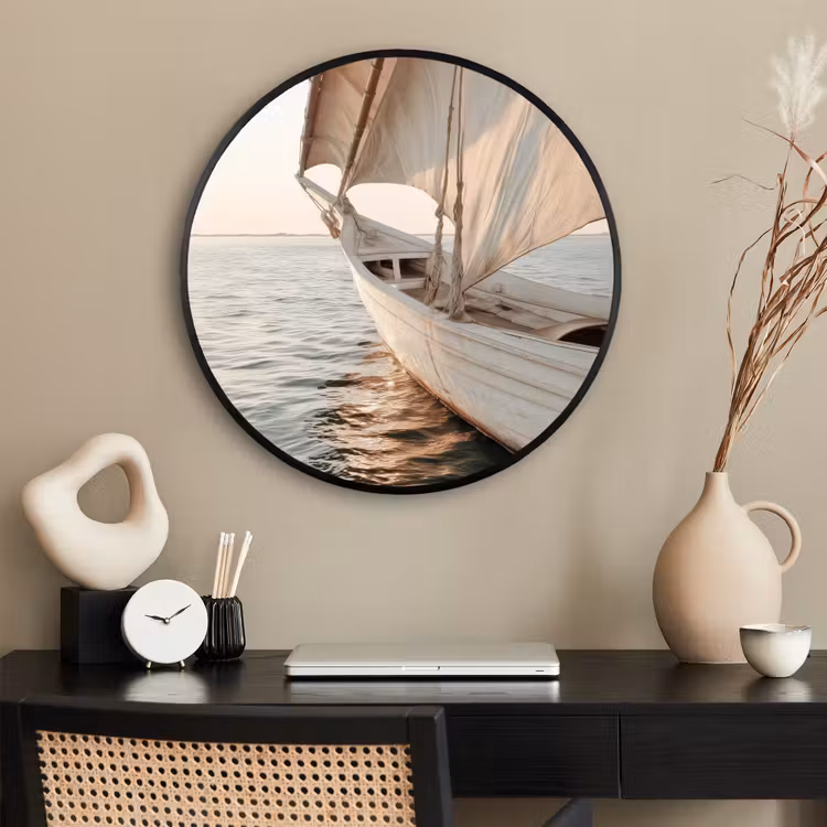 Ronde fotolijst - Zeilboot - Zee - Beige - Zon — 2