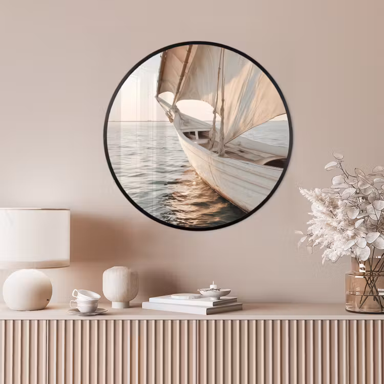 Ronde fotolijst - Zeilboot - Zee - Beige - Zon — 4