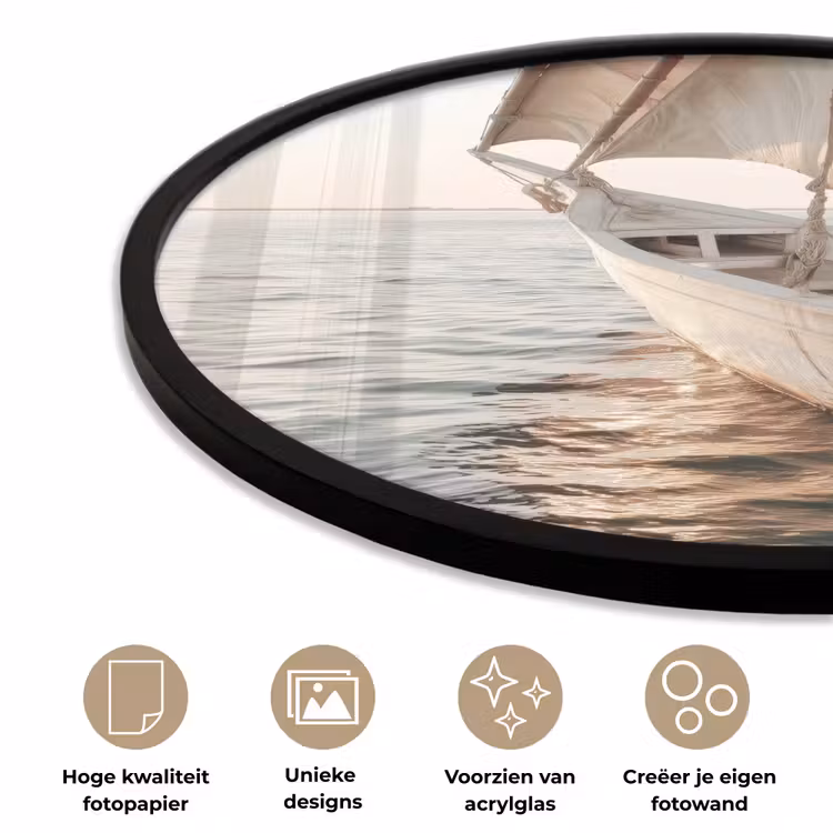 Ronde fotolijst - Zeilboot - Zee - Beige - Zon — 5