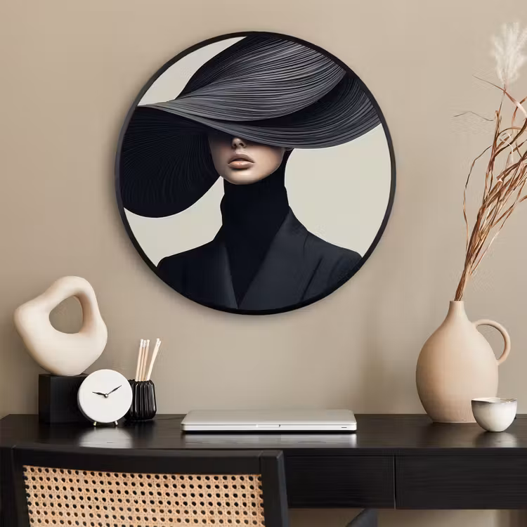 Ronde fotolijst - Zwart - Vrouw - Hoed — 2