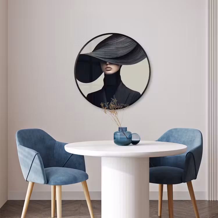 Ronde fotolijst - Zwart - Vrouw - Hoed — 3