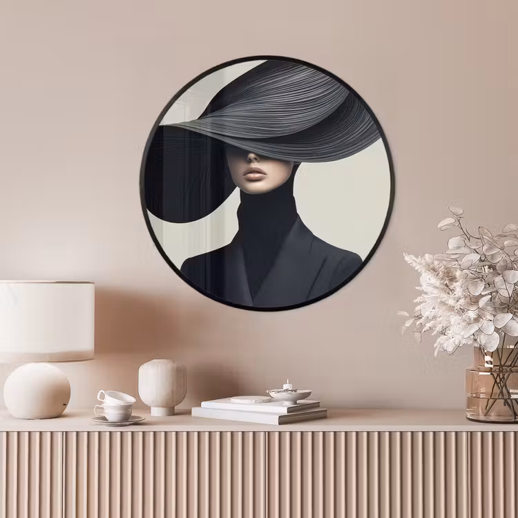 Ronde fotolijst - Zwart - Vrouw - Hoed — 4