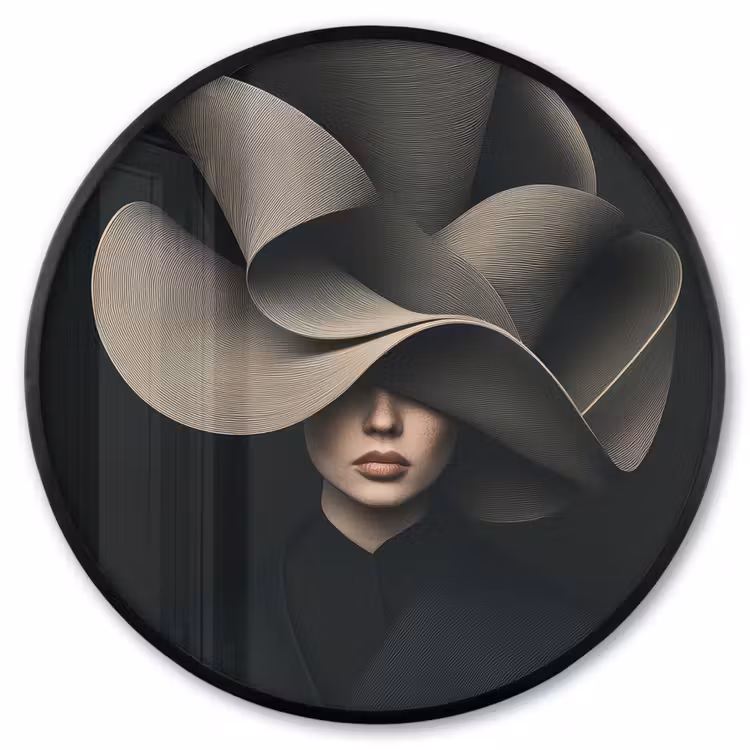 Ronde fotolijst - Zwarte - Hoed - Vrouw — 1