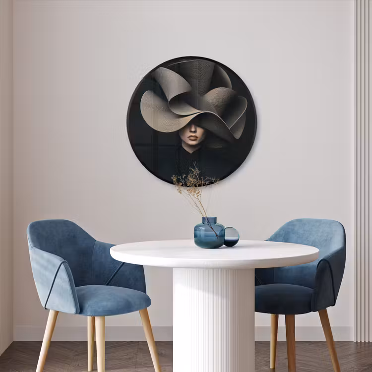 Ronde fotolijst - Zwarte - Hoed - Vrouw — 3