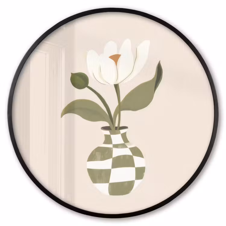 Ronde fotolijst - Vaas - Geruit - Bloem - Groen — 1