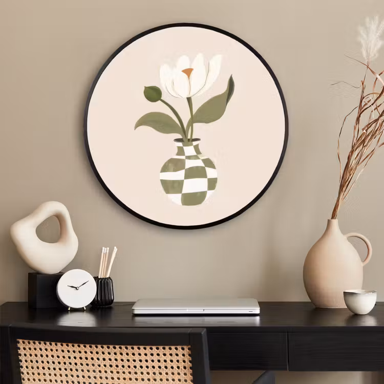 Ronde fotolijst - Vaas - Geruit - Bloem - Groen — 2