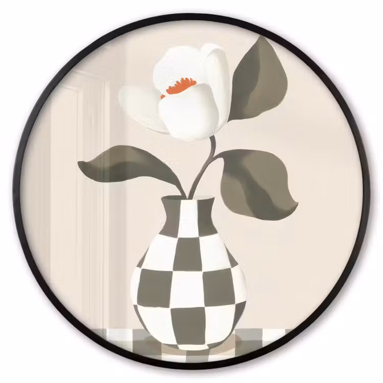Ronde fotolijst - Vaas - Geruit - Groen - Bloem — 1