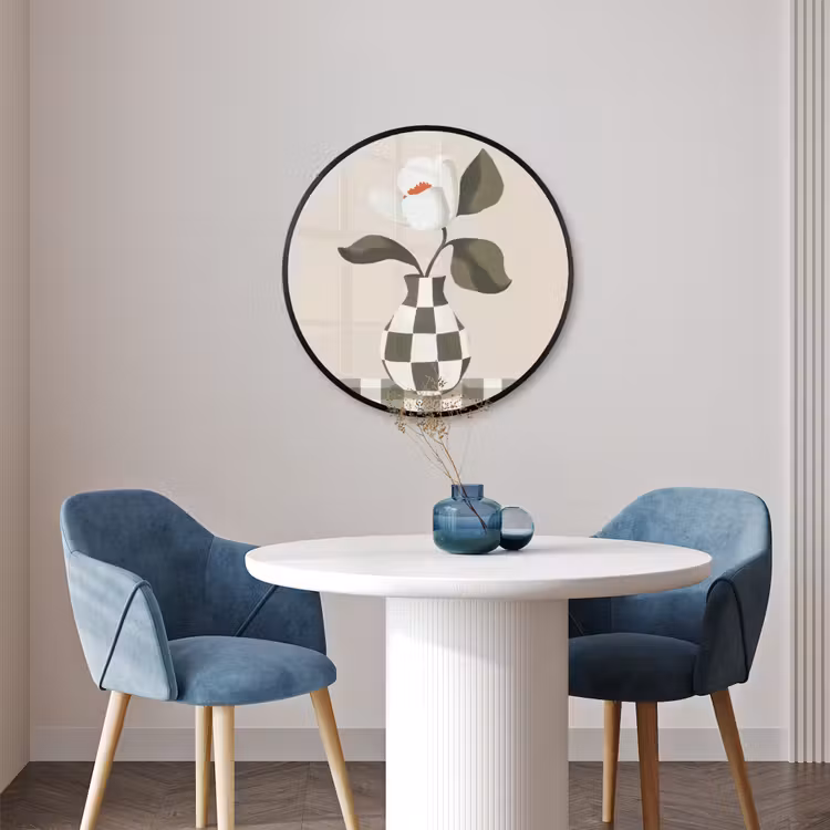 Ronde fotolijst - Vaas - Geruit - Groen - Bloem — 3