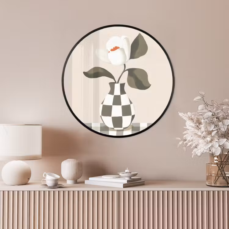 Ronde fotolijst - Vaas - Geruit - Groen - Bloem — 4