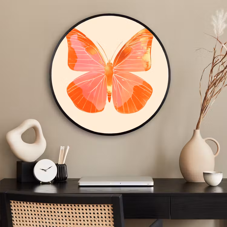 Ronde fotolijst - Vlinder - Minimalistisch - Roze — 2