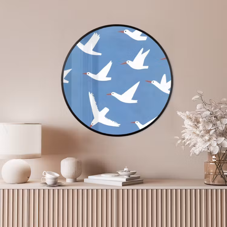 Ronde fotolijst - Vogels - Wit - Patroon — 4