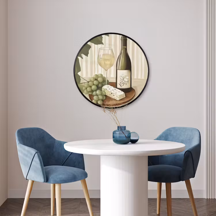 Ronde fotolijst - Wijn - Druiven - Kaas - Bladeren — 3