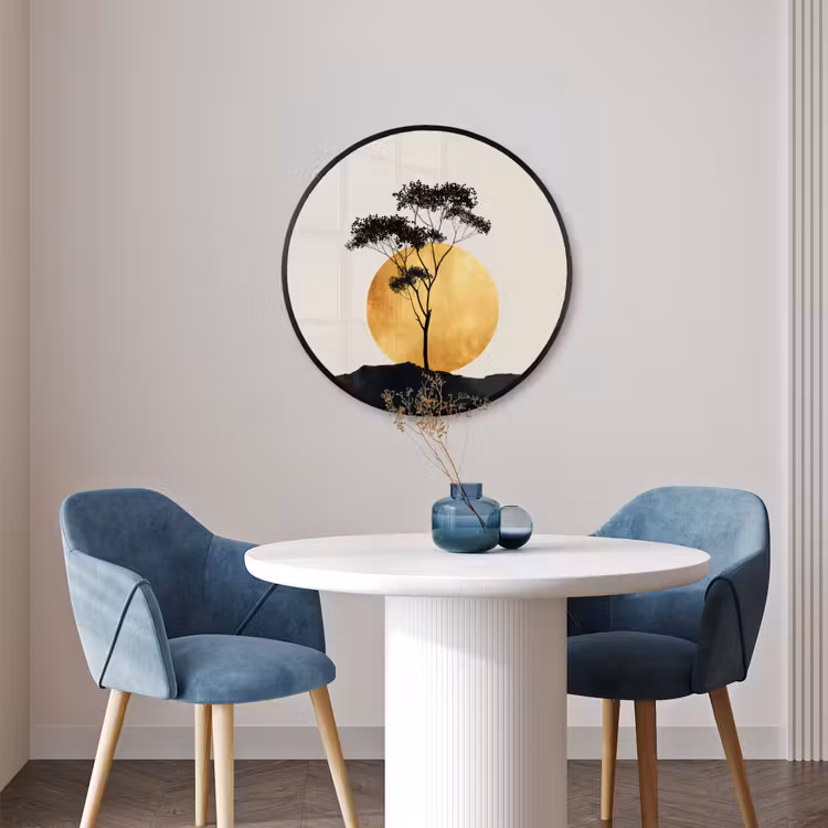 Ronde fotolijst - Zwarte boom - Gouden cirkel - Heuvel — 3