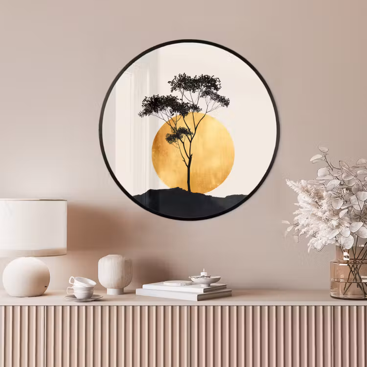 Ronde fotolijst - Zwarte boom - Gouden cirkel - Heuvel — 4