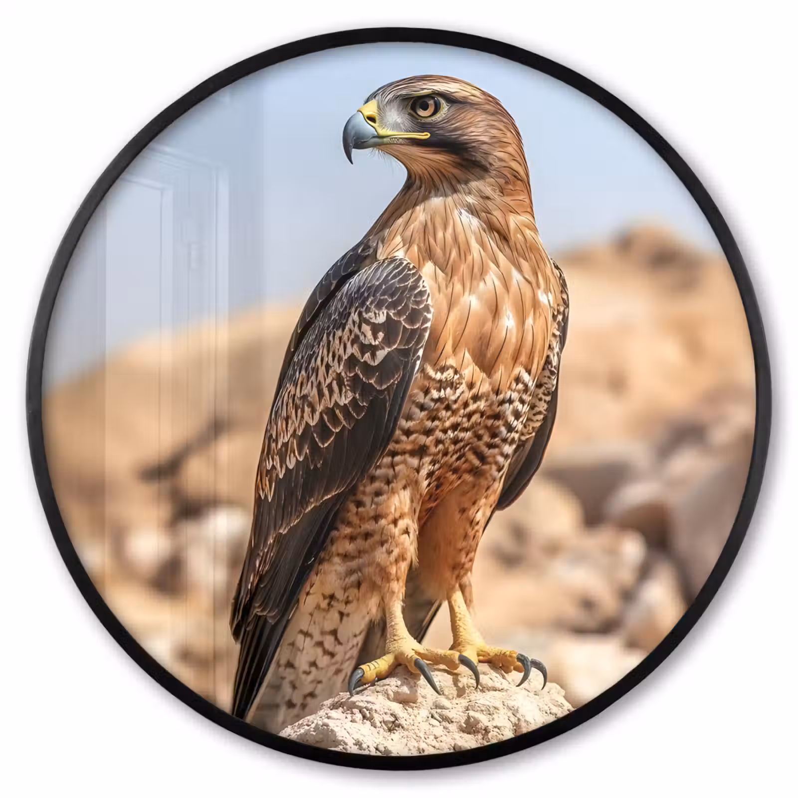 Ronde fotolijst - Valk - Vogel - Rots - Macht — 1