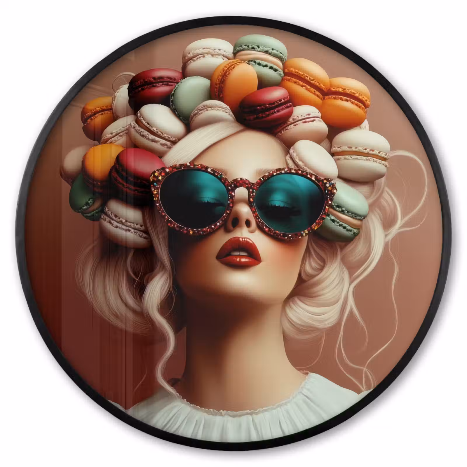 Ronde fotolijst - Vrouw - Macarons - Bril — 1