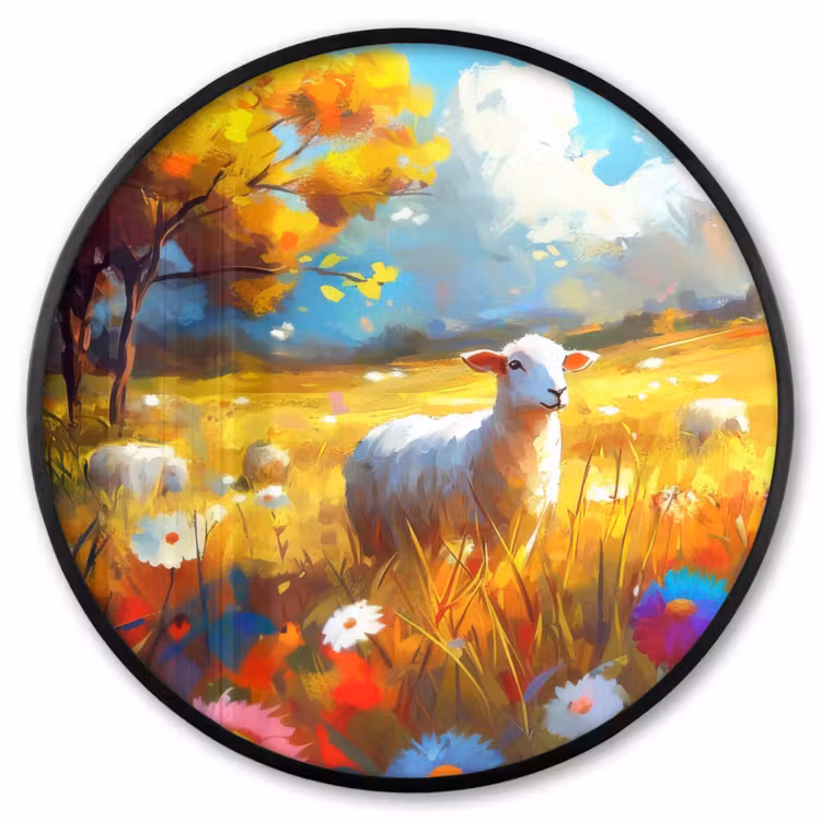 Ronde fotolijst - Schaap - Weide - Bloemen — 1