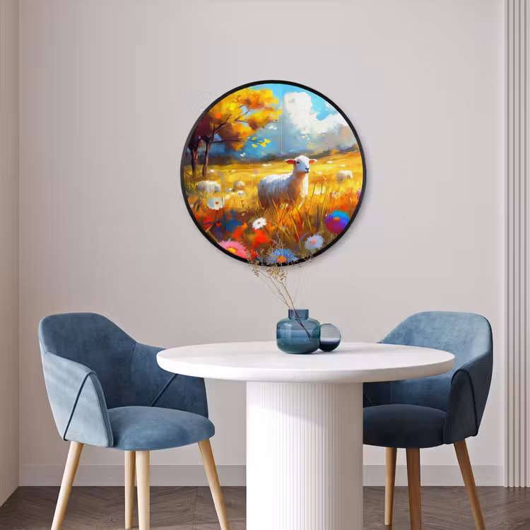 Ronde fotolijst - Schaap - Weide - Bloemen — 3