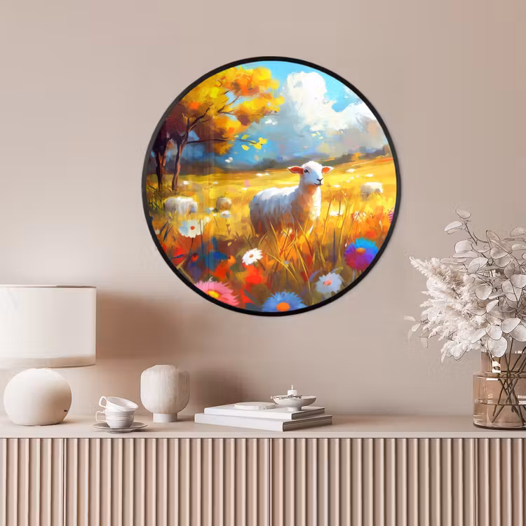 Ronde fotolijst - Schaap - Weide - Bloemen — 4
