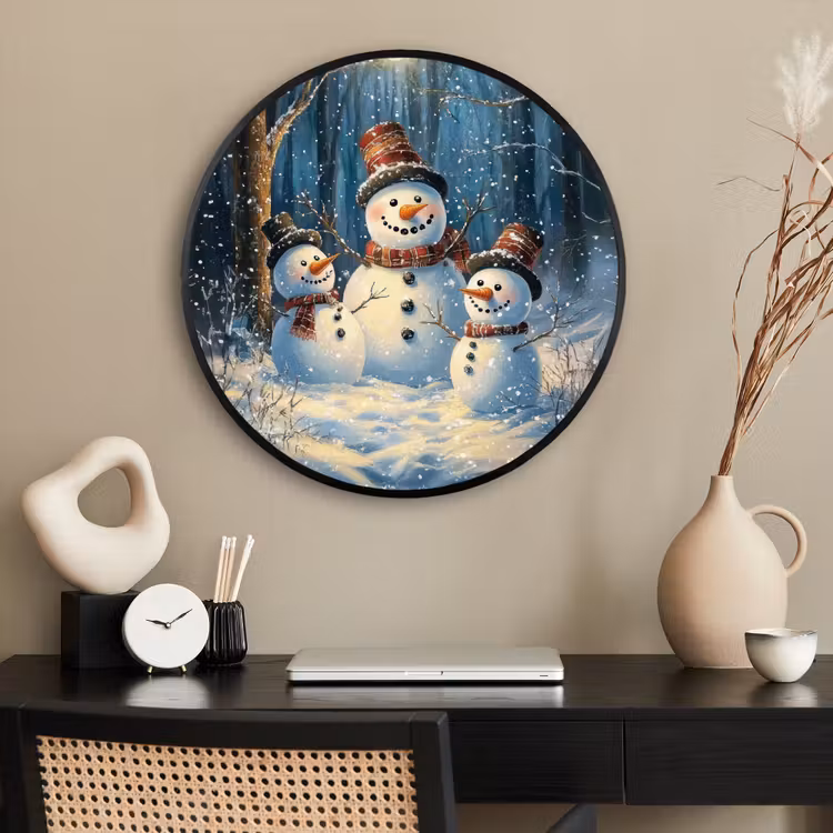 Ronde fotolijst - Sneeuwpop - Sneeuw - Winter - Bos — 2