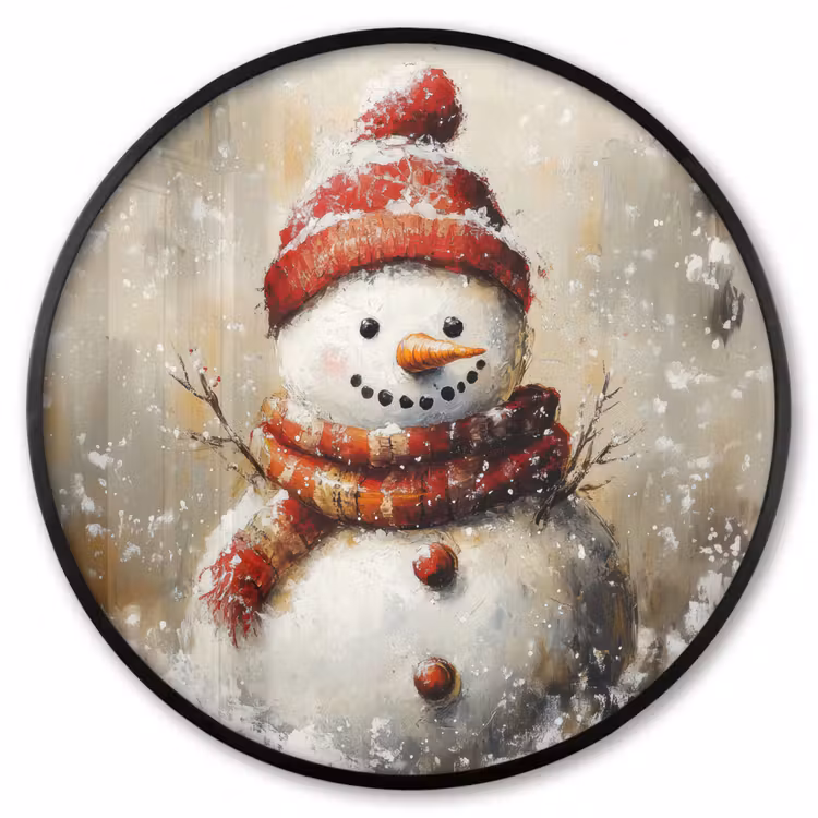 Ronde fotolijst - Sneeuwpop - Winter - Sneeuw - Beige — 1