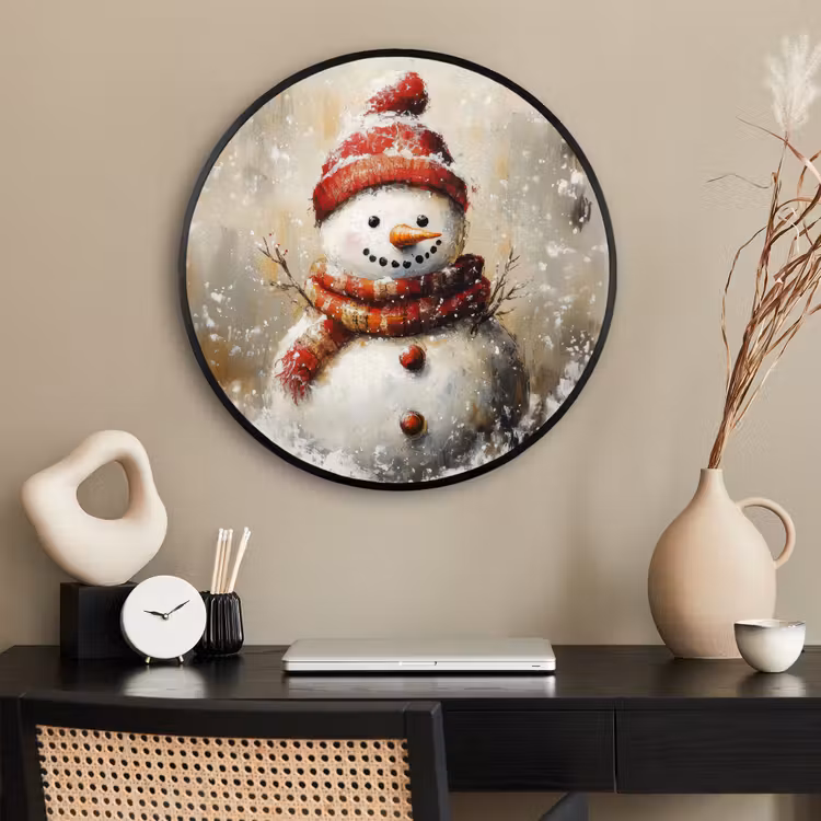 Ronde fotolijst - Sneeuwpop - Winter - Sneeuw - Beige — 2