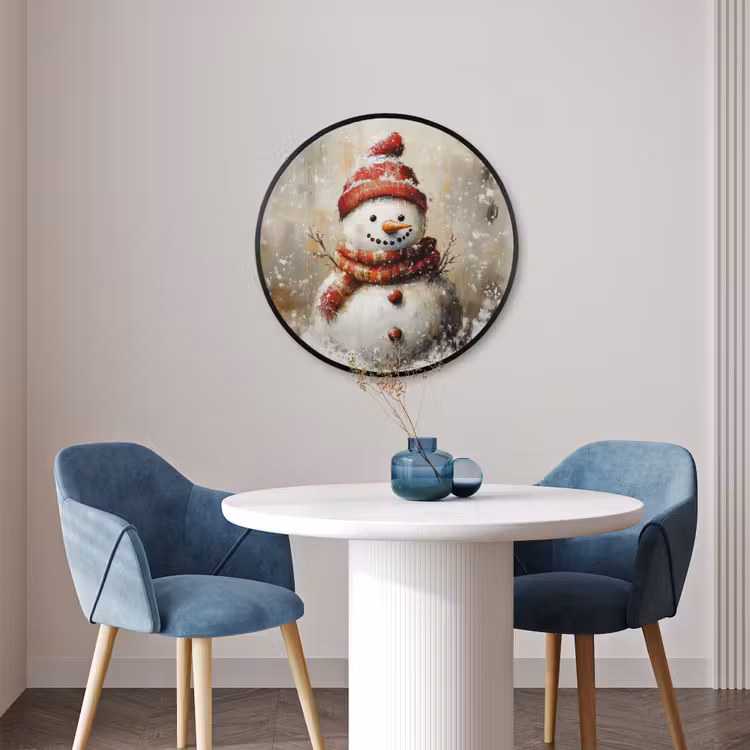 Ronde fotolijst - Sneeuwpop - Winter - Sneeuw - Beige — 3