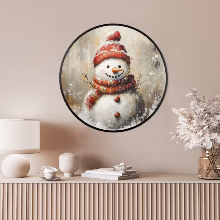 Ronde fotolijst - Sneeuwpop - Winter - Sneeuw - Beige — 4