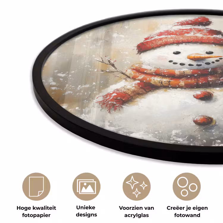 Ronde fotolijst - Sneeuwpop - Winter - Sneeuw - Beige — 5