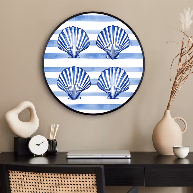 Ronde fotolijst - Vier schelpen - Blauw - Wit - Strepen — 2