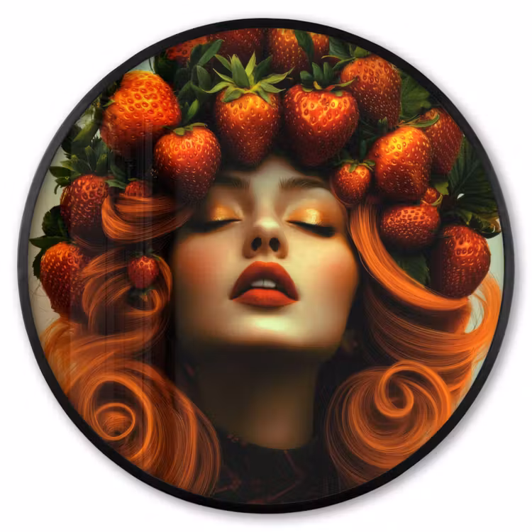 Ronde fotolijst - Vrouw - Aardbeien - Kroon — 1