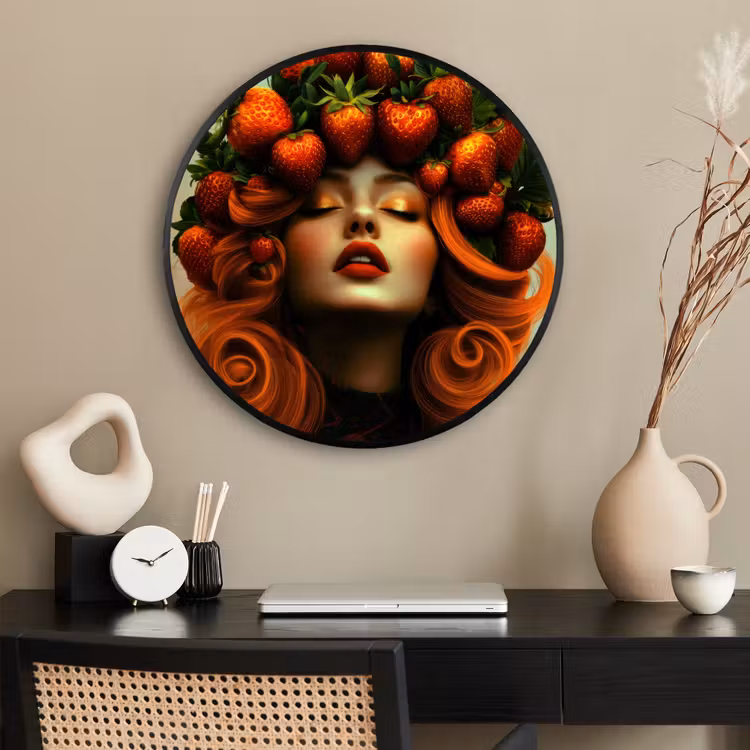 Ronde fotolijst - Vrouw - Aardbeien - Kroon — 2