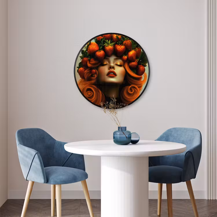 Ronde fotolijst - Vrouw - Aardbeien - Kroon — 3