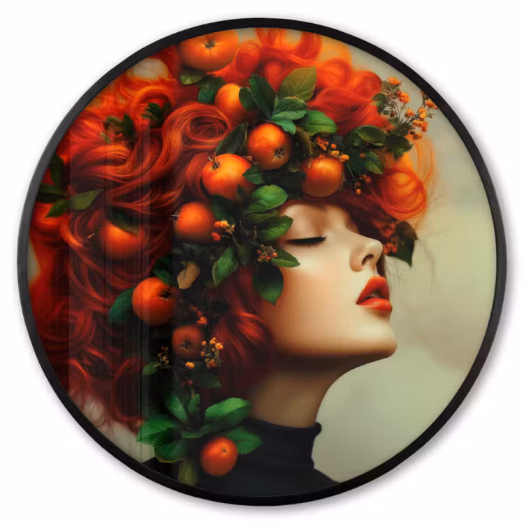 Ronde fotolijst - Vrouw - Appels - Rood - Bladeren — 1