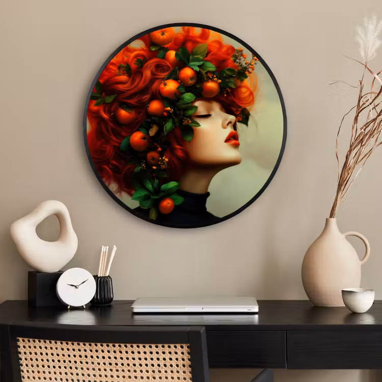 Ronde fotolijst - Vrouw - Appels - Rood - Bladeren — 2