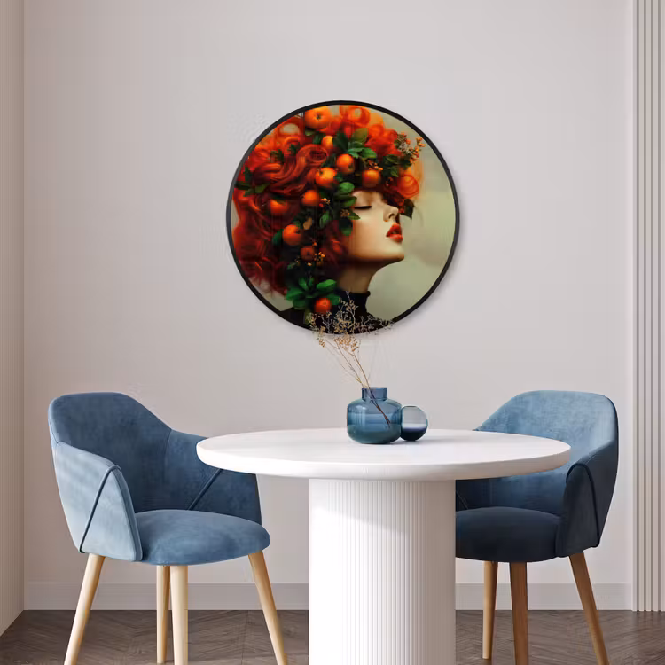 Ronde fotolijst - Vrouw - Appels - Rood - Bladeren — 3