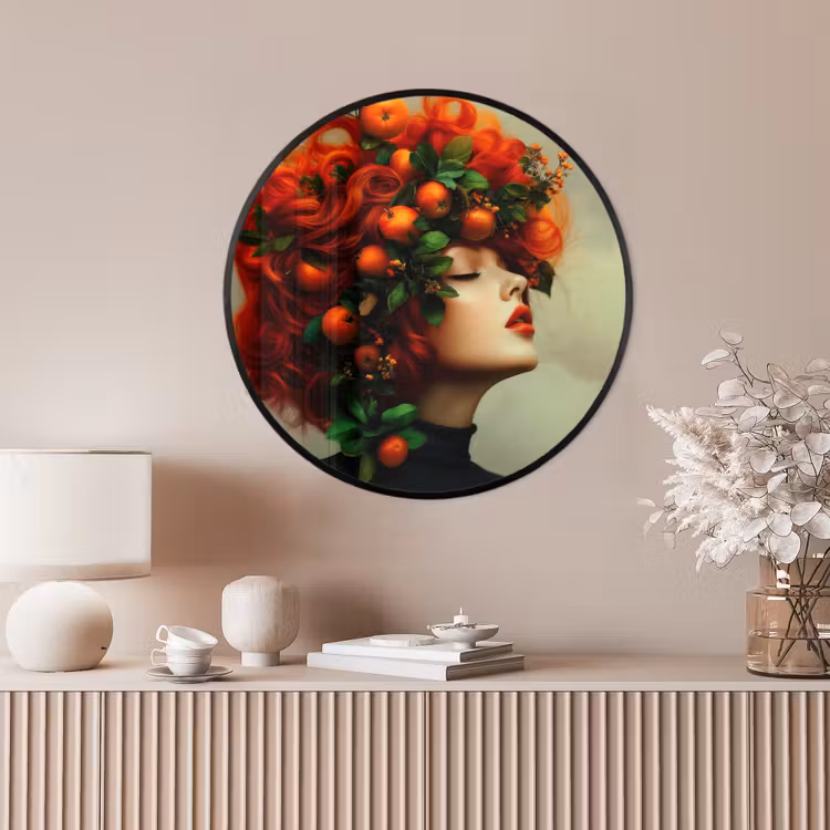 Ronde fotolijst - Vrouw - Appels - Rood - Bladeren — 4